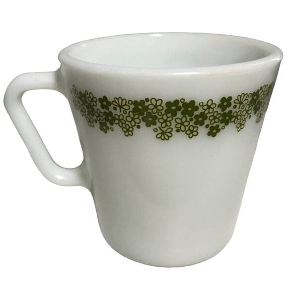 Pyrex Coffee Mug Crazy Daisy Green Floral Milk Glass Vtg 3.5" Pick Quantity MCM - Picture 1 of 7